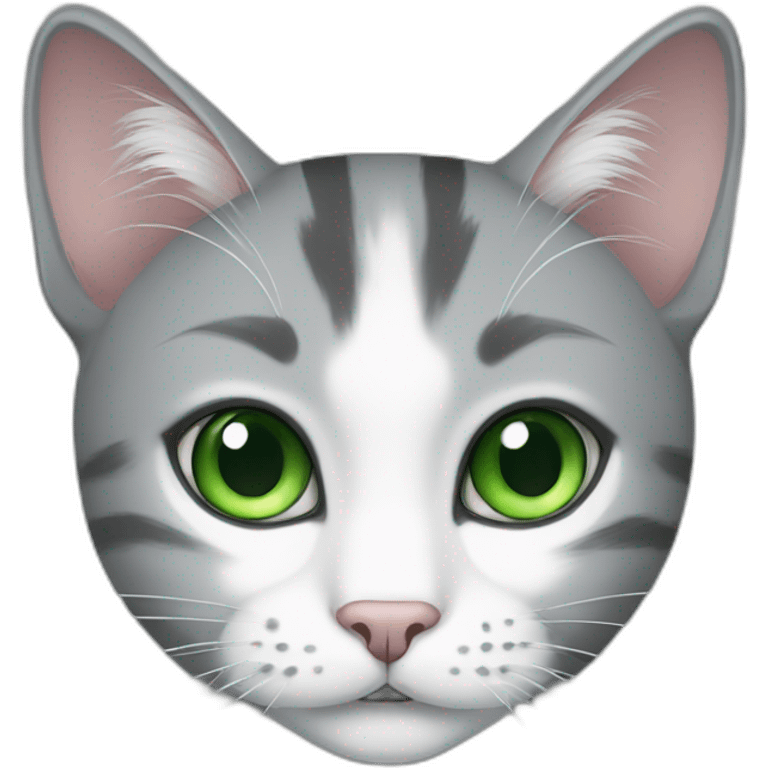 a gray and white cat with green eyes emoji