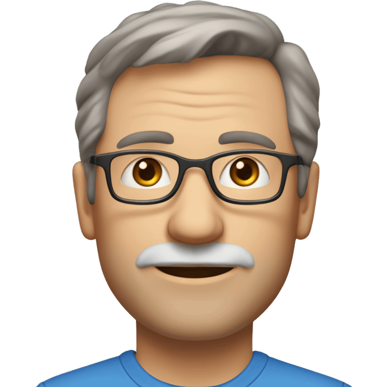 A head and shoulders shot of a 55 year old Caucasian man, with short brown hair, with stubble facial hair,  wearing glasses with blue eyes wearing a t-shirt. emoji