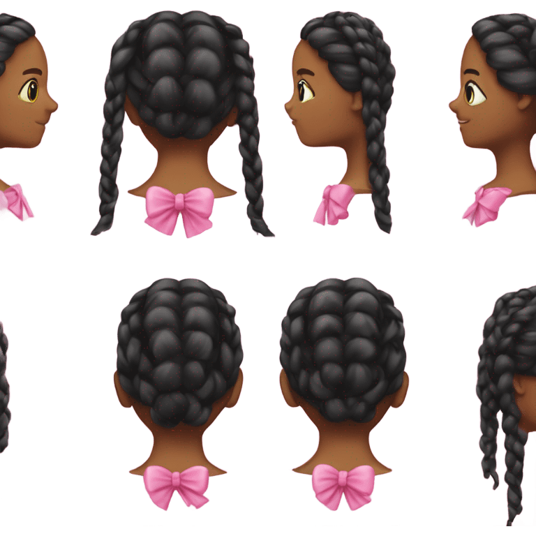 black braids hair from behind with a pink bow emoji