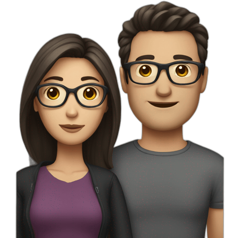 Caucasian couple with dark hair woman with glasses emoji