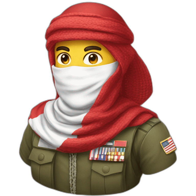 man masked with red and white shemagh and wearing military clothing emoji