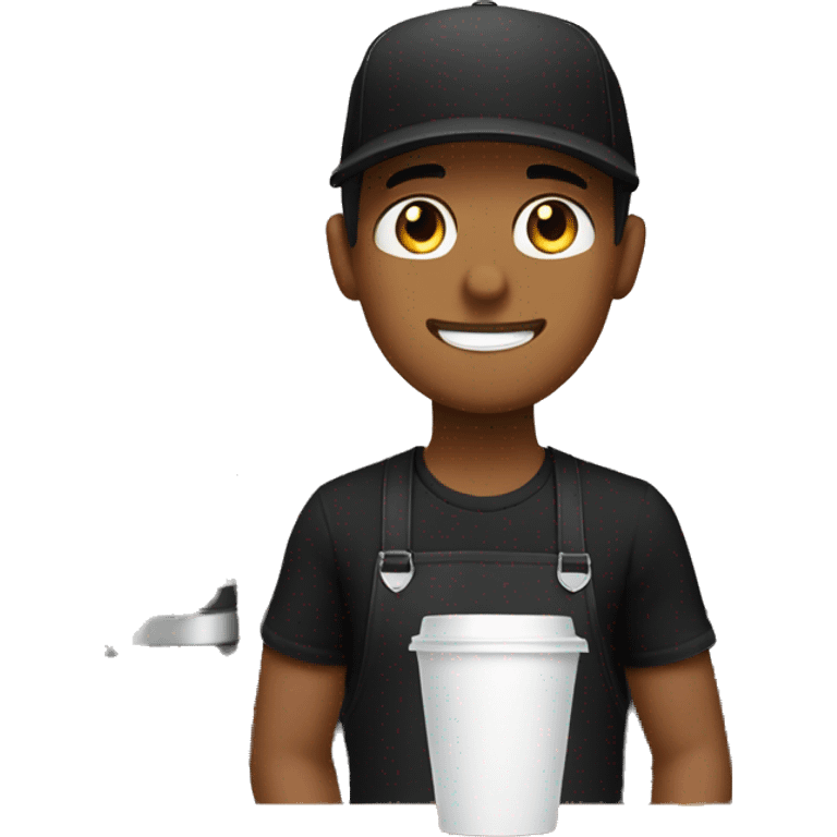 barista making coffee in black apron and black t-shirt in cap emoji