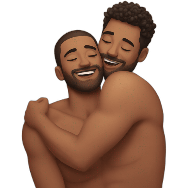 shirtless man hugging shirtless man emoji