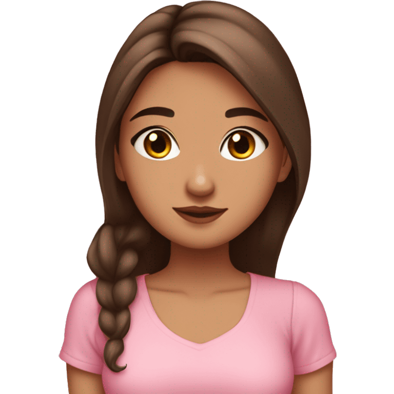 hispanic pretty girl with brown hair and fair skin in pink shirt coquette aesthetic  emoji