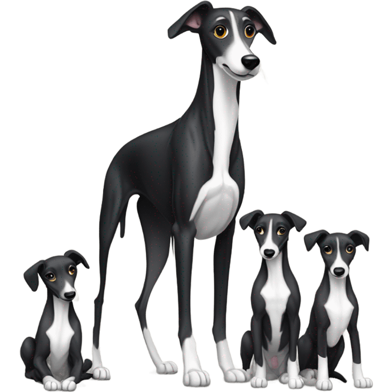 Black greyhound mom with three puppies  emoji