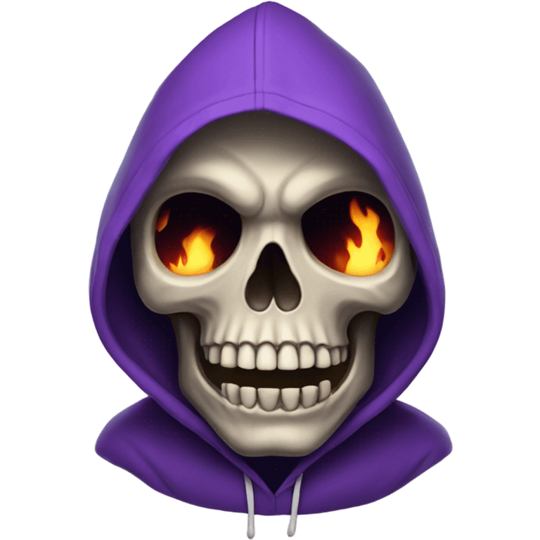 A skull with hoodie and purple flames emoji