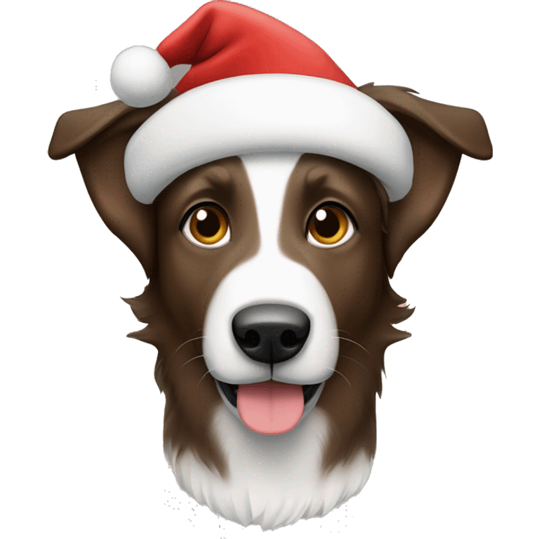 A Austrian shepherd that’s black brown and white and has a Santa hat on emoji