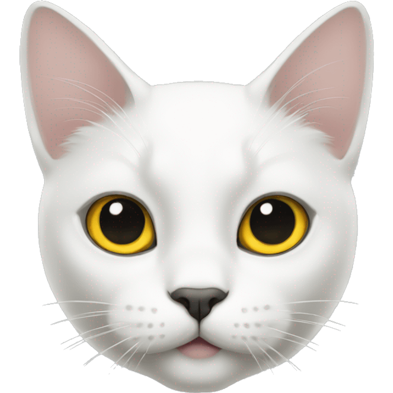 White cat with black spots and yellow eyes emoji