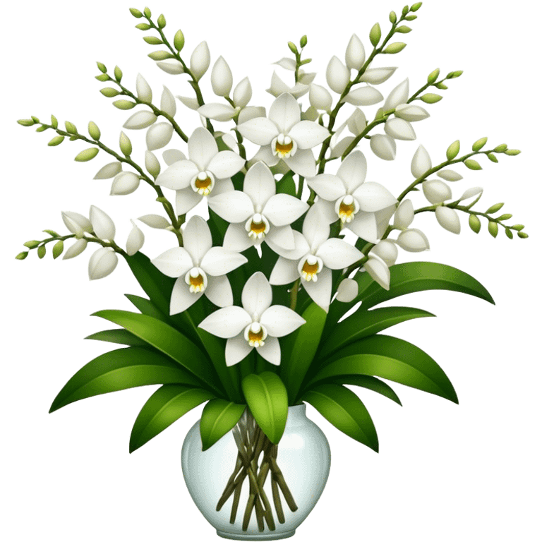 super big bouquet white Dendrobium Orchid, stem, leaf emoji