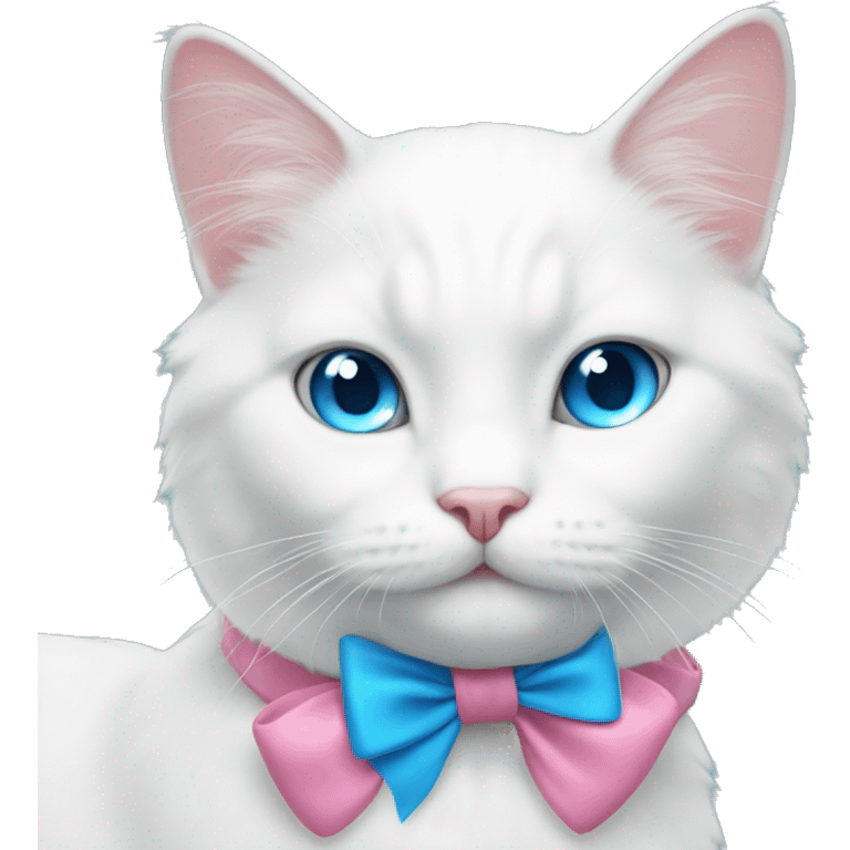 white cat with a pink bow and blue eyes emoji