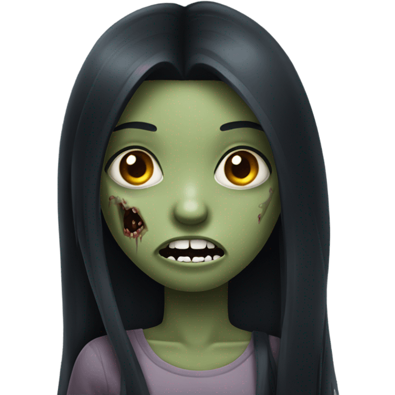 girl zombie with black long hair with teeth and serious face  emoji