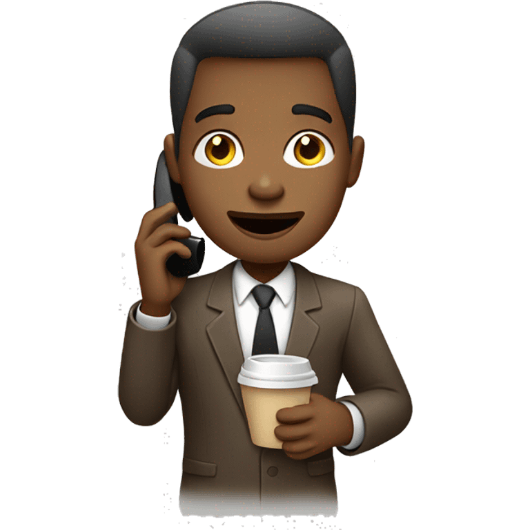 African American talking on phone and holding a coffee  emoji