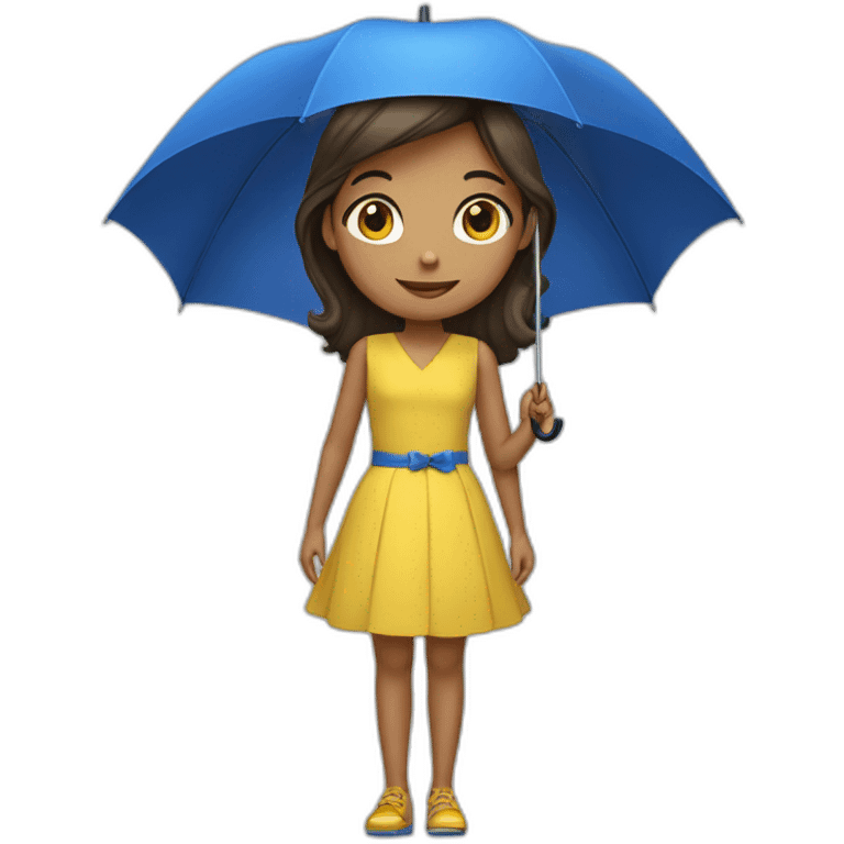 a girl in a yellow dress with a blue umbrella emoji