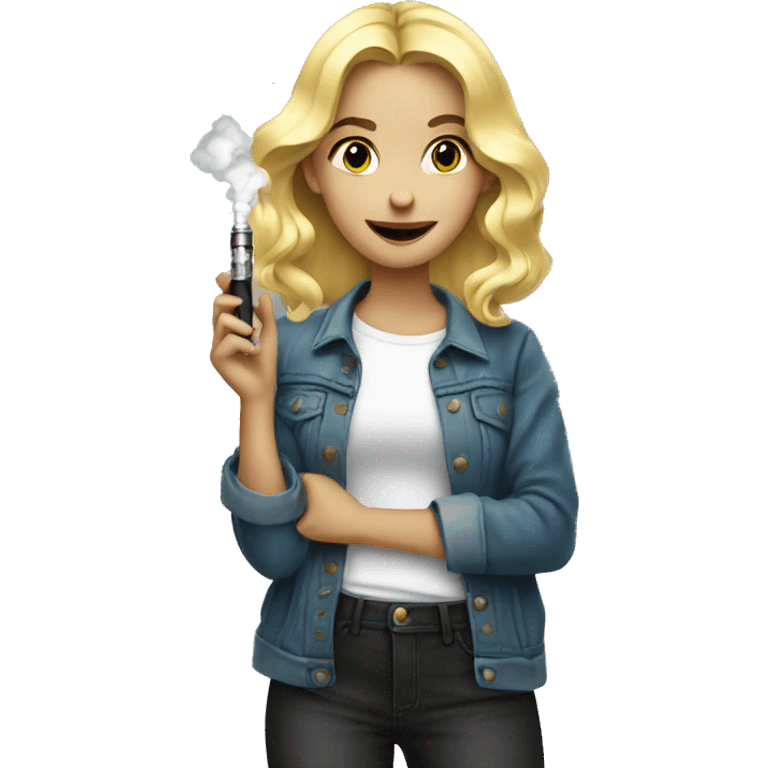 blonde girl holding vape emoji