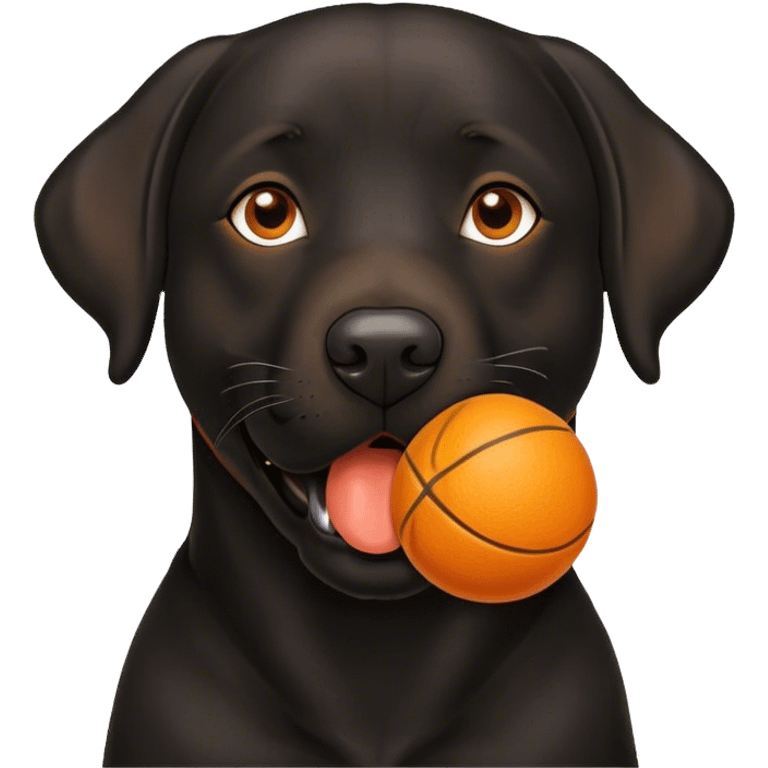 American black lab with orange ball in mouth emoji