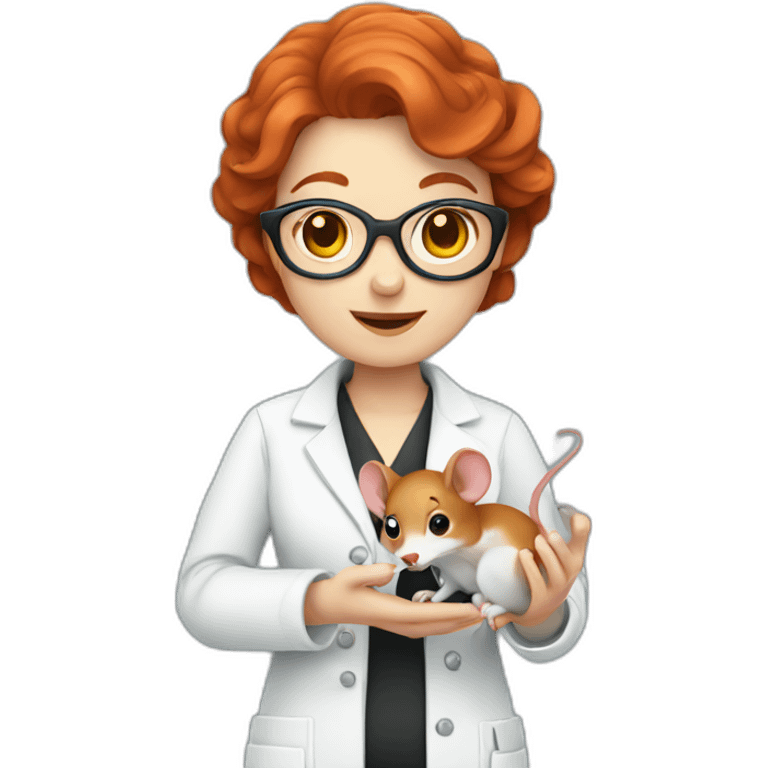 Redhead scientist holding mouse on her hand emoji