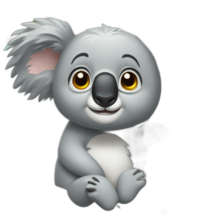 gray koala on a tree with lazy expression emoji