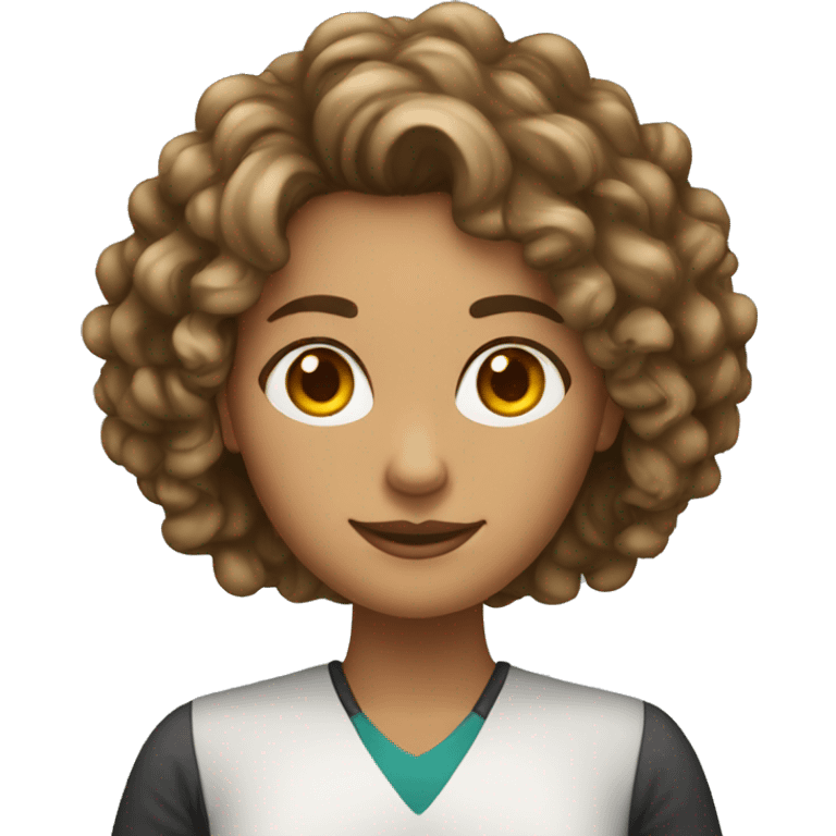 female long curly hair, tanned skin teacher emoji