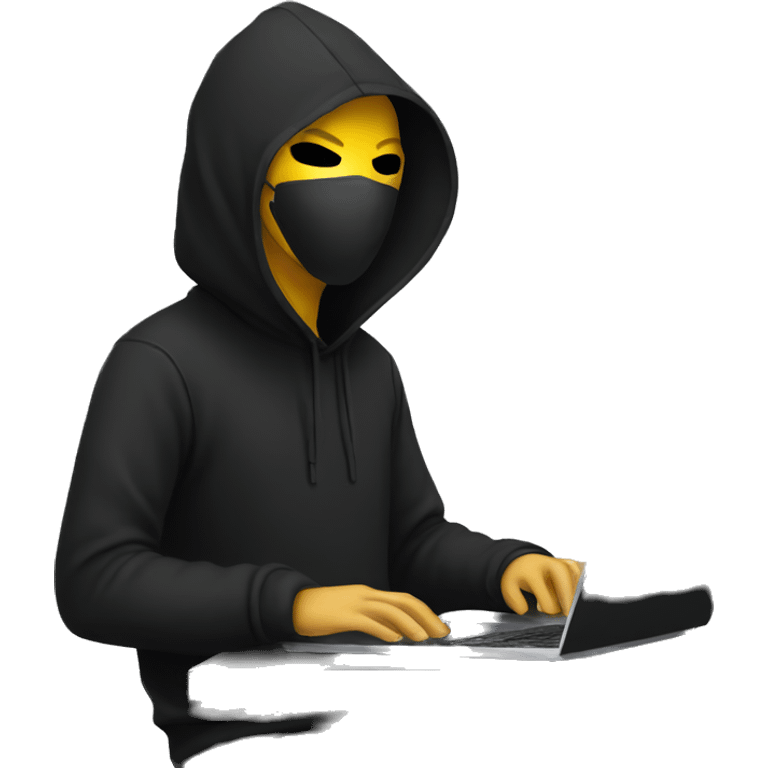 anonymous with laptop with black hoodie and having a mask  emoji