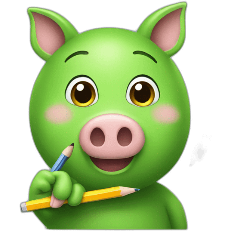 green piggy holding a pencil in his hand emoji