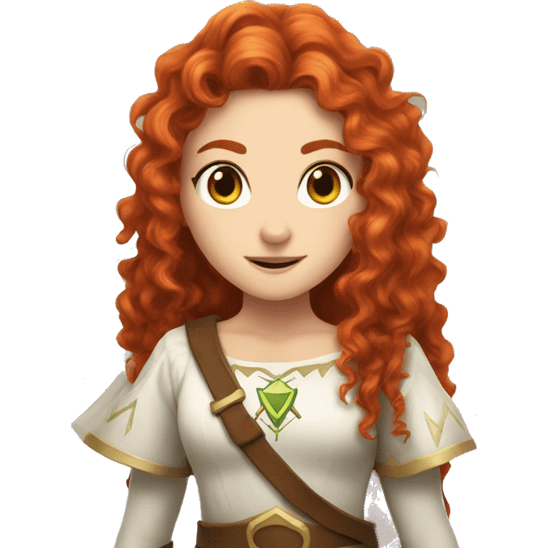 a white girl with long red curly hair and freckles, cosplaying Zelda emoji