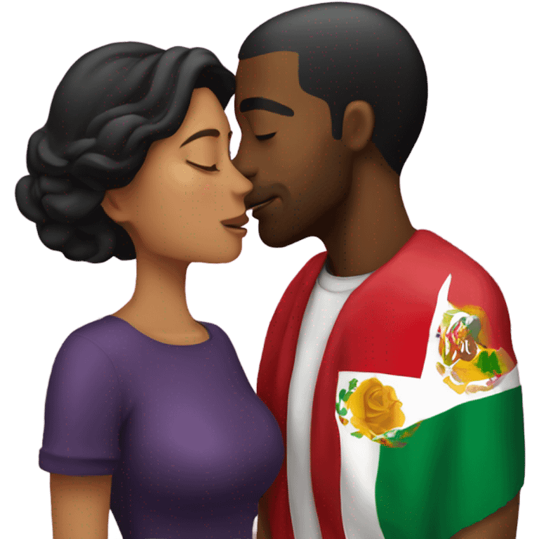 Black guy kissing Mexican lady emoji