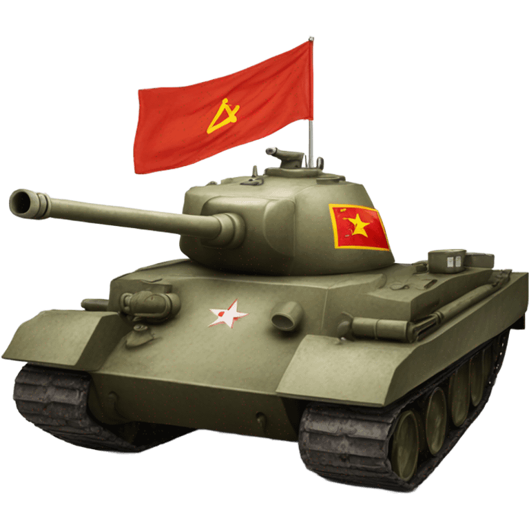 T-34 Soviet tank with a Soviet flag on top.  emoji