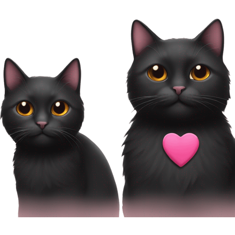 black cat and orange cat with pink heart emoji