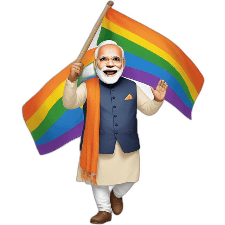 hyper realistic narendra modi waving lgbtq flag emoji