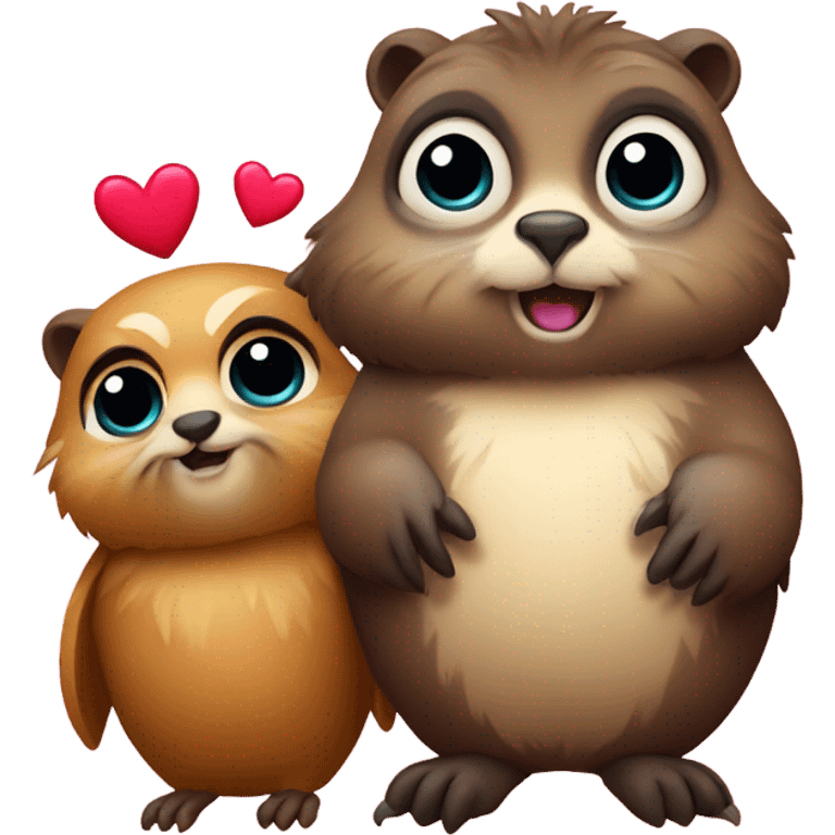 a marmot and a little owl in love in apple emoji style emoji