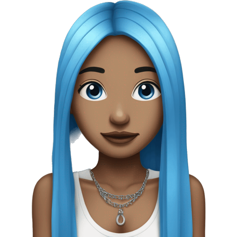 Long straight blue hair girl, light-medium skin tone, with septum piercing, blue eyes emoji