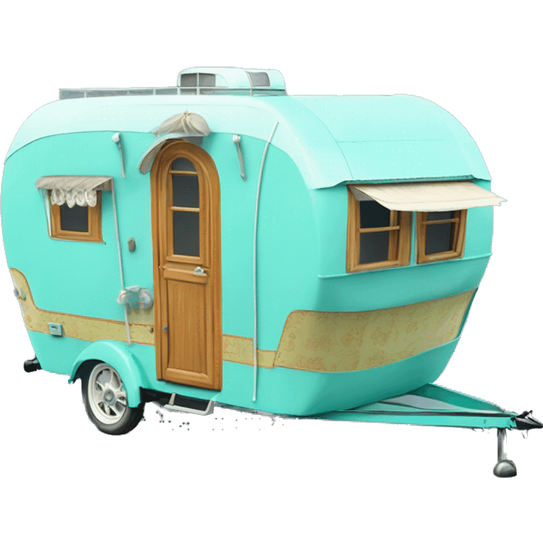 Realistic tiffany blue vintage round gypsy caravan wagon camper emoji