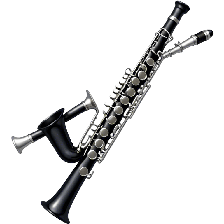 Cinematic Realistic Clarinet, deep black body with gleaming silver keys, rich warm lighting catching every intricate detail, slightly worn mouthpiece adding authenticity, glowing with a timeless and sophisticated presence. emoji