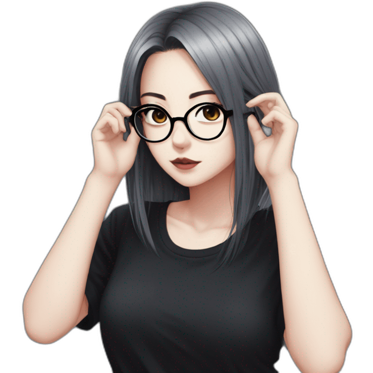 Anime+Goth-girl-dark-hair-with-glasses-black-tshirt+perfectly-centered emoji