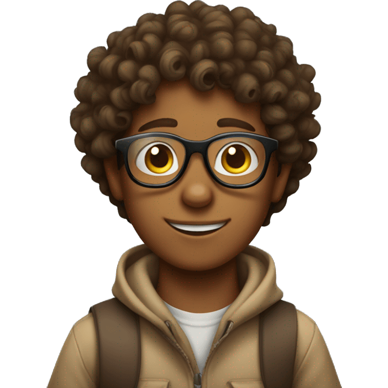 curly brown haired  boy with glasses on top of a kangaroo emoji