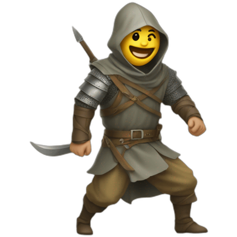 medieval saboteur laughing and escaping, face hidden emoji