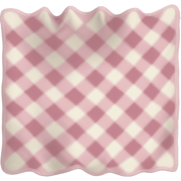 Pink plaid folded blanket, white and neutral colored emoji