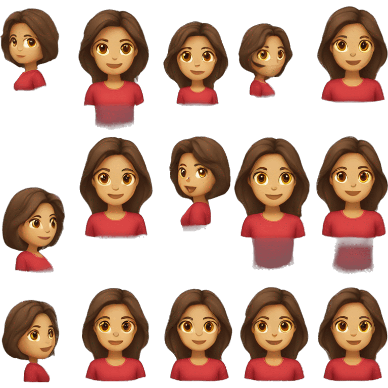 classic woman emoji light to medium skin, straight dark brown hair red shirt  emoji