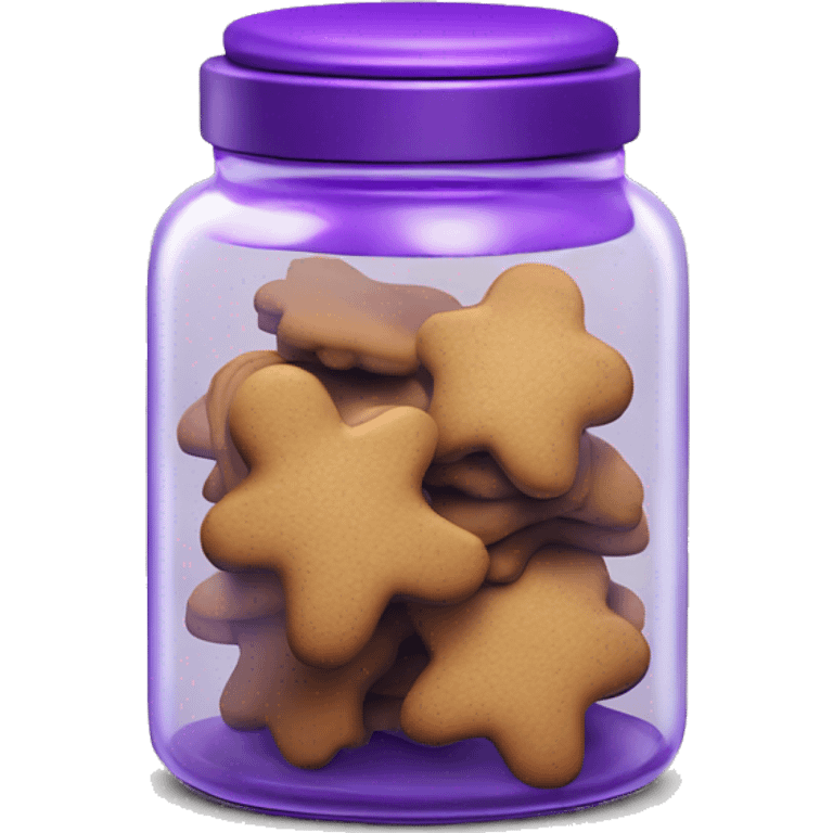 Realistic glass cookie jar with purple lid full of gingerbread cookies isolated.  emoji