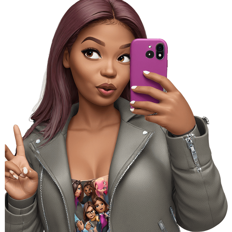 girl taking selfie in jacket emoji