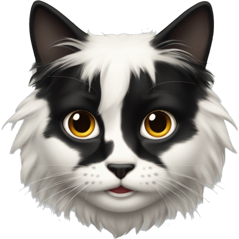 black cat domestic long-haired with half white mouth emoji