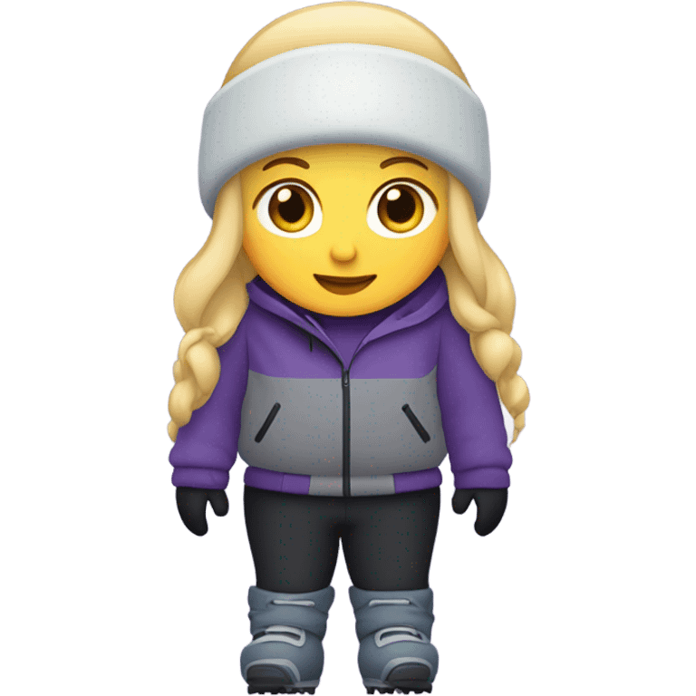 Chubby female long blonde hair skier with purpley-grey jacket and black pants showing whole body in high resolution emoji