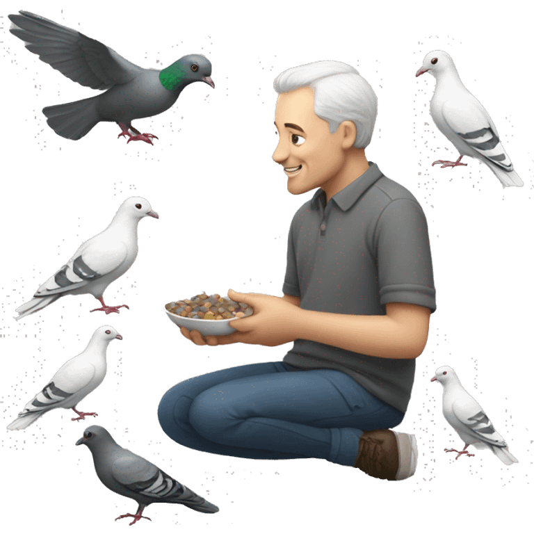 white man feeding pigeons emoji