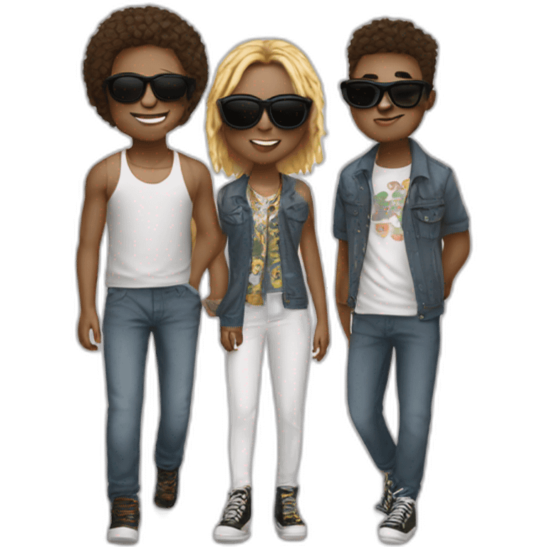 three cool white teenagers wearing sunglasses, wearing hipop cloth emoji