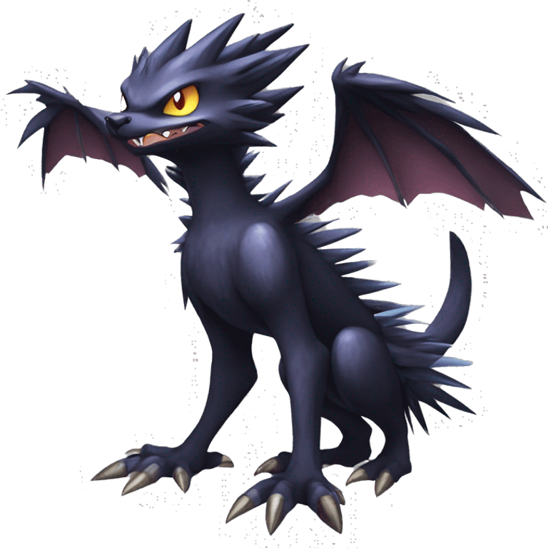 Edgy Cool Fluffy Spiky Winged Dark type Shadow type Nargacuga-Noivern-Pokémon-fusion-cat Full Body emoji