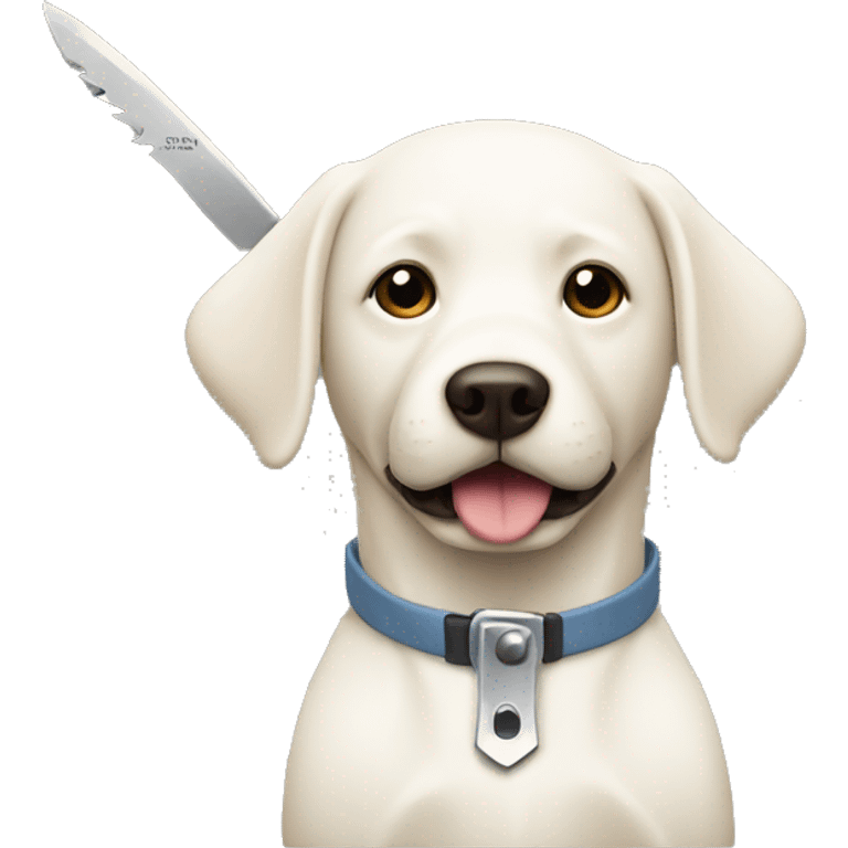 white lab holding a knife emoji