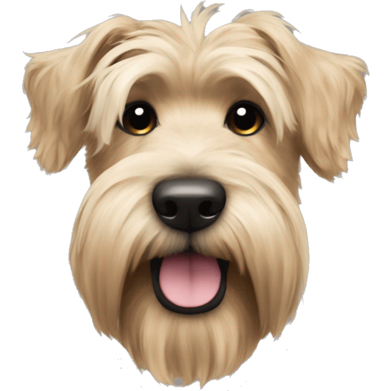 Wheaten terrier with long fluffy hair, dark ears and black chin emoji