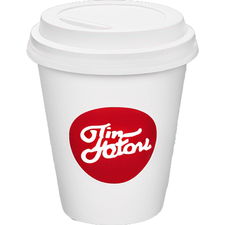 “Red Tim Hortons coffee cup with large white ‘Tim Hortons’ logo in script, black plastic lid, and a simple, clean design.” emoji