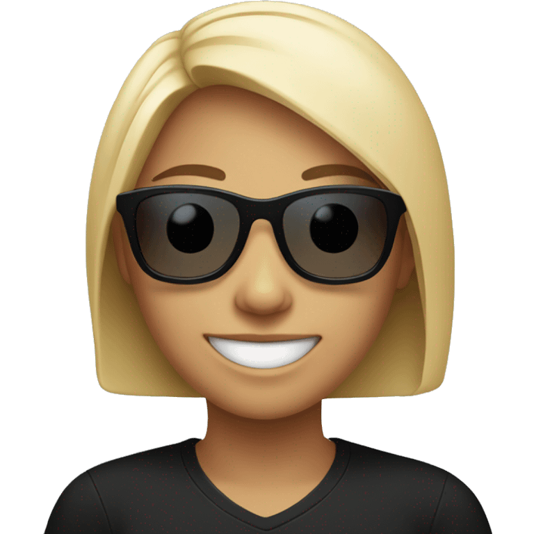 smiling girl in black shirt with sunglasses emoji