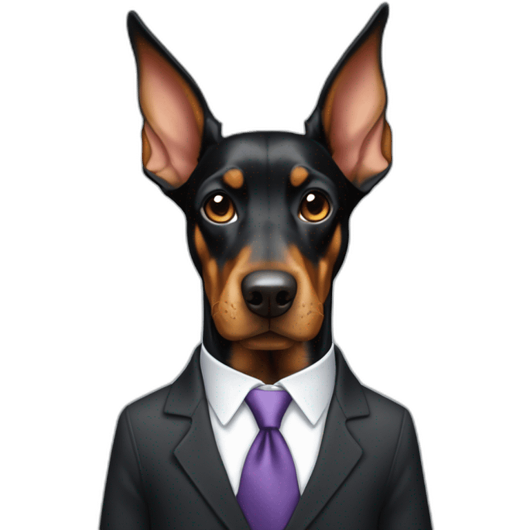 Cute doberdore face (floppy ears), in a suit and tie emoji